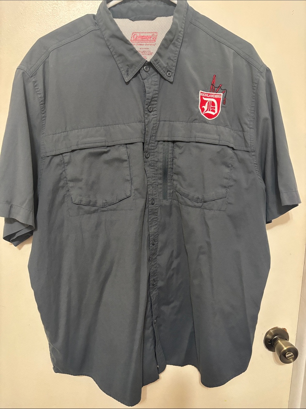 Men's Coleman Gray Short-Sleeve Button-Down Shirt with Dunedin crest